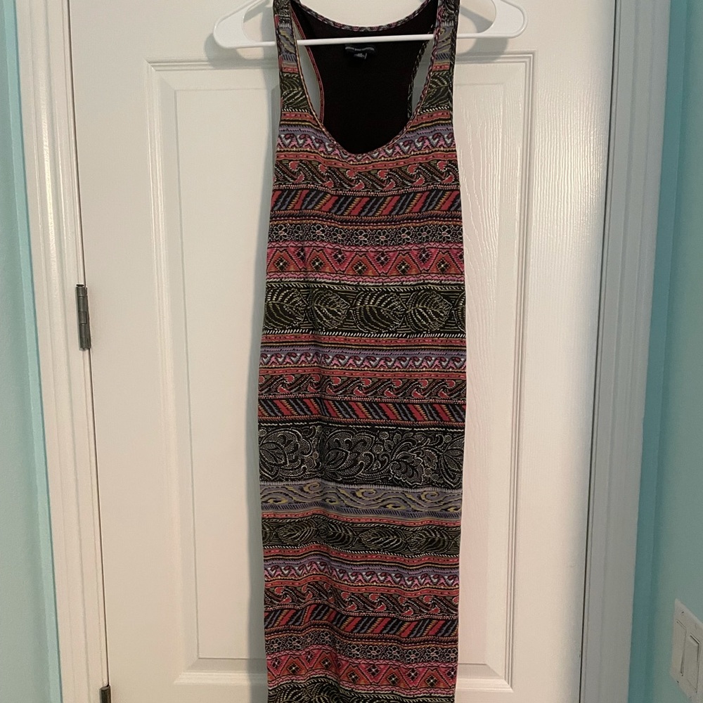 multi colored patterned fitted long dress from american eagle